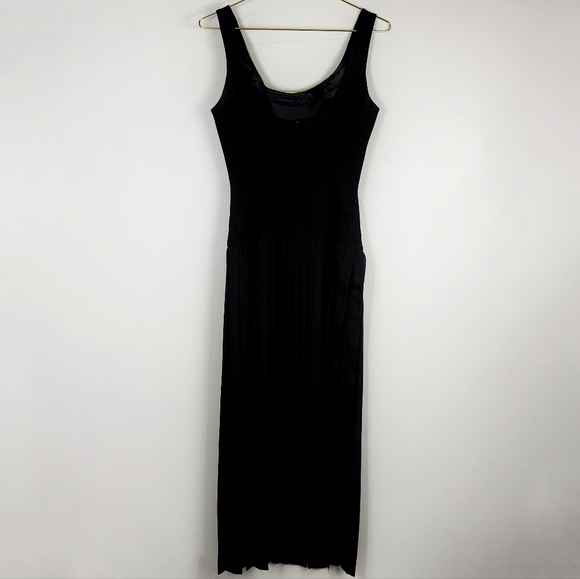 Vintage Cache Black Sequin Bodice & Accordion Pleat Georgette Split Maxi Dress - Picture 2 of 16